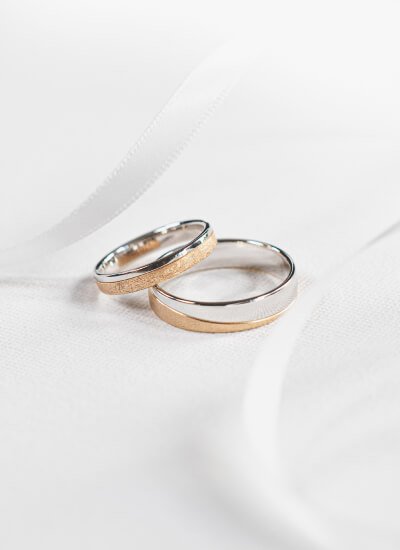 Two-Tone Matching Couple Wedding Ring Set