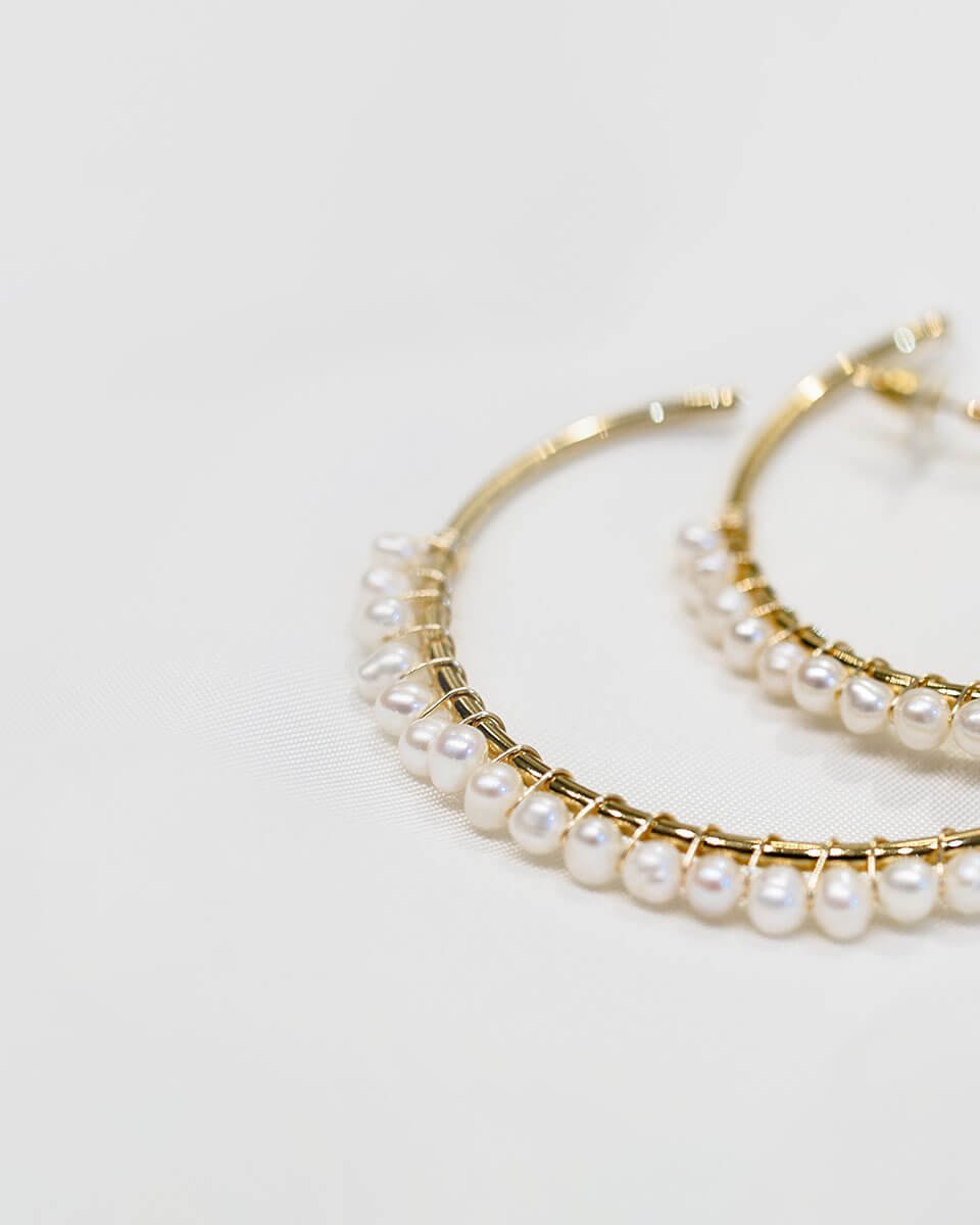 Tiny White Pearl C-Shape Hoop Studs - Image 2