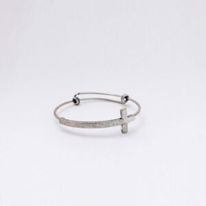 Minimal Side Cross Silver Adjustable Cuff Bracelet