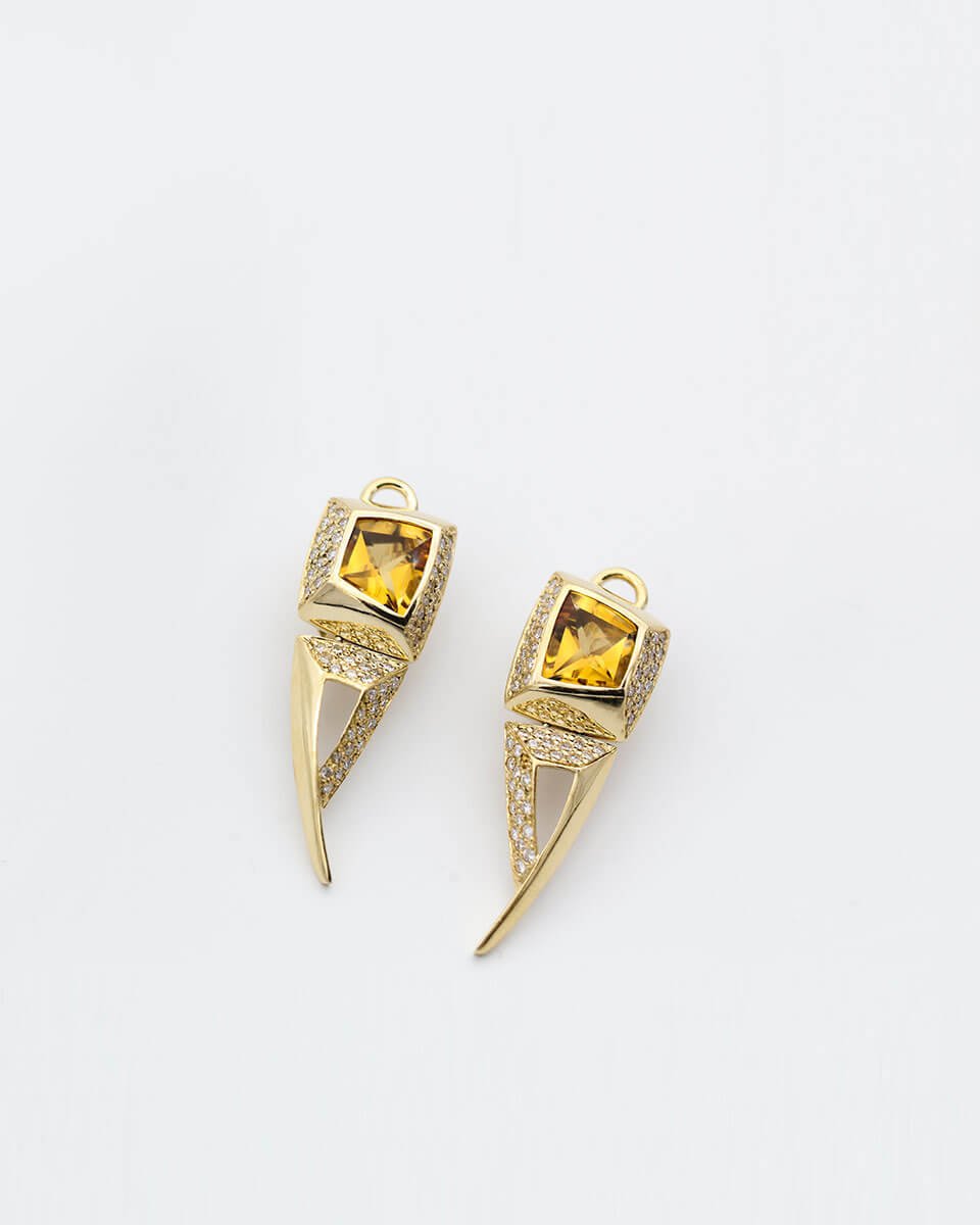 Angular Horn Citrine Pave Zircon Drop Charms