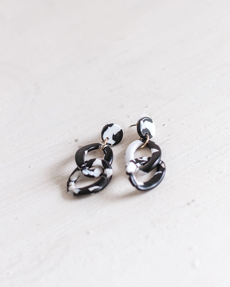 Marble Print Interlocking Hoop Drop Earrings