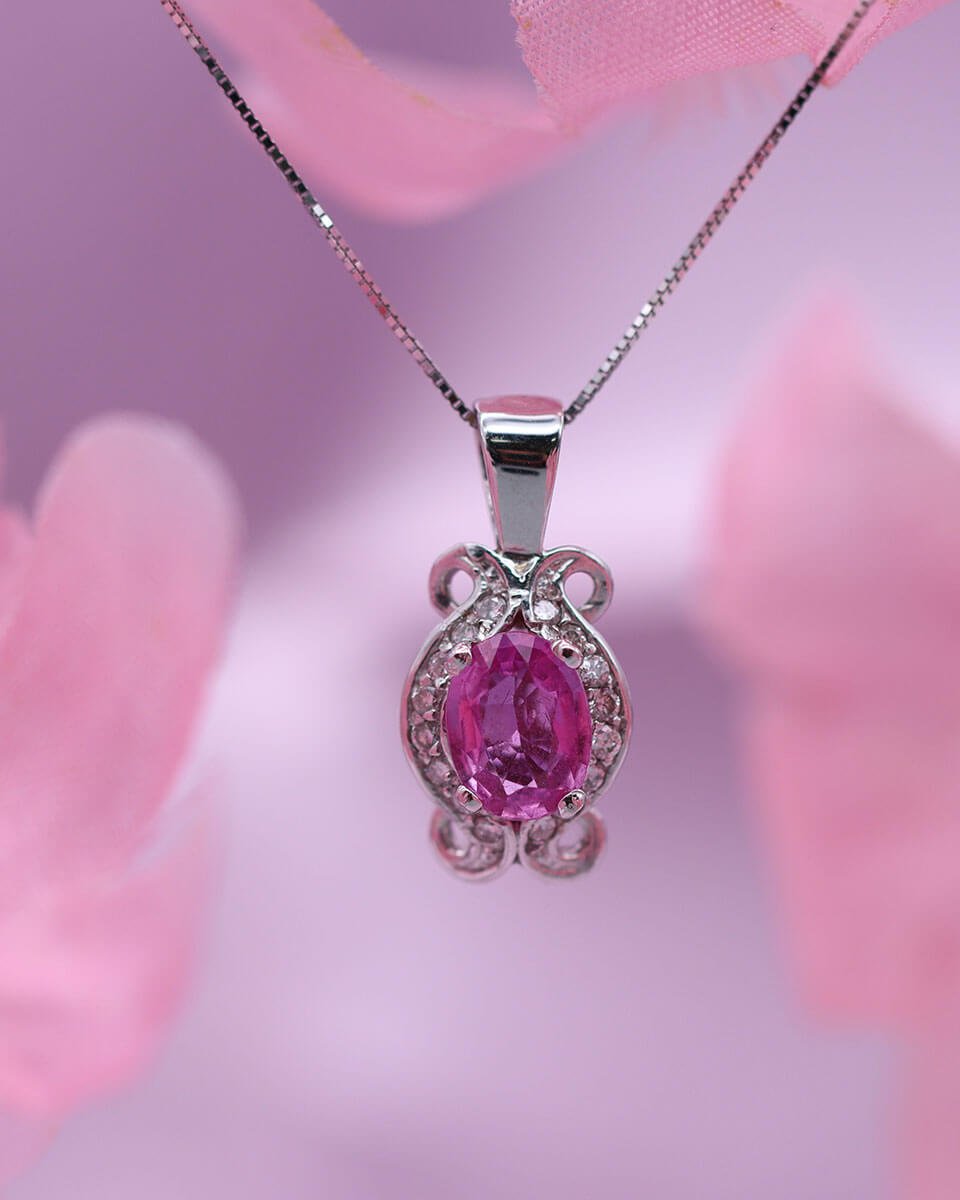 Pink Halo Silver Pendant Necklace