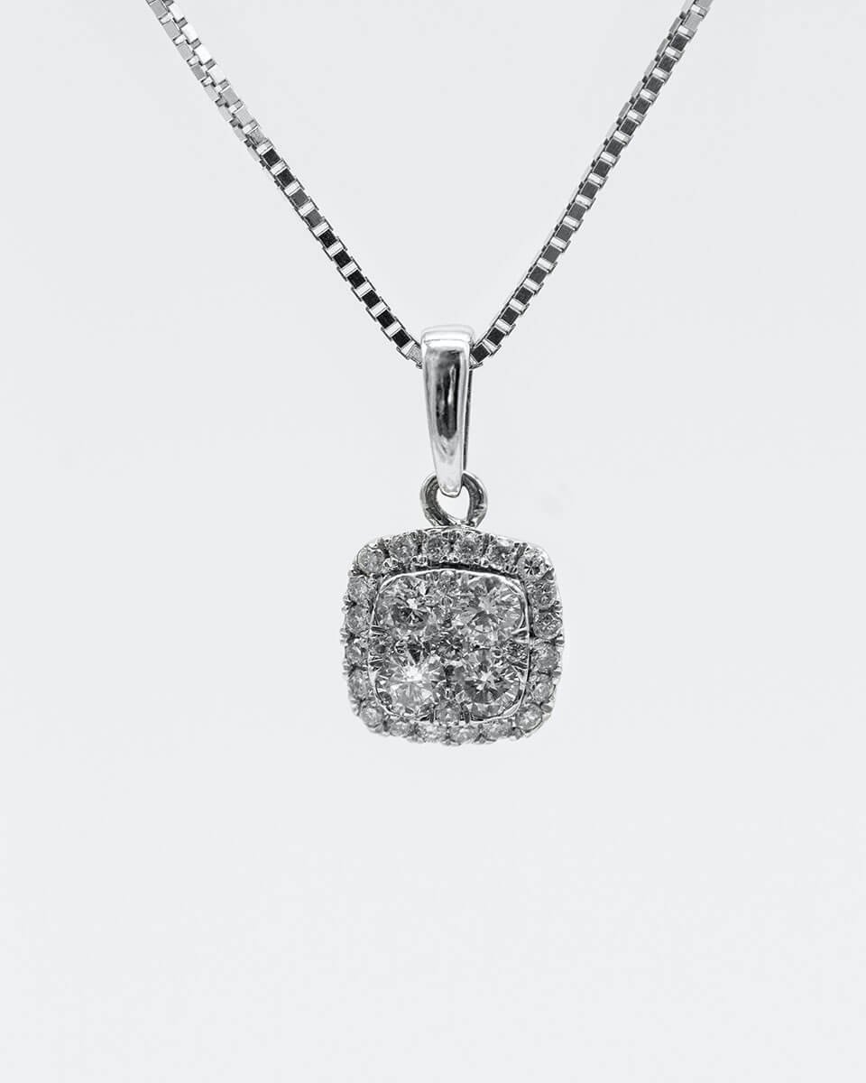 Square Halo Cubic Zirconia Pendant Necklace